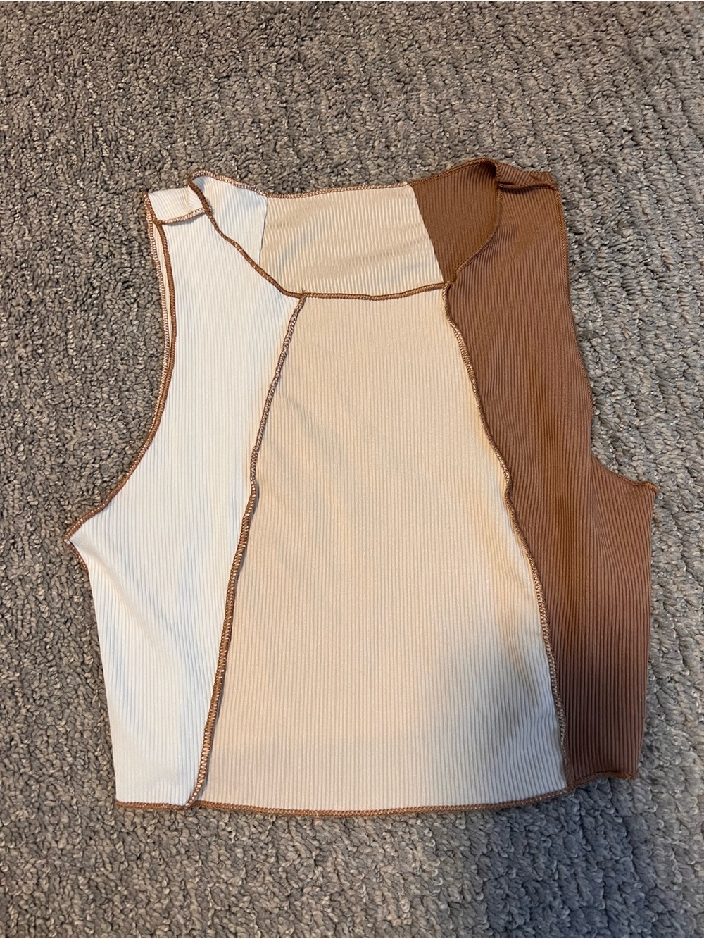 SHEIN Neutral Colorblock Ribbed Tank Top - Cream & Brown